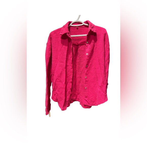 SHEIN hot pink button up shirt - size M - Picture 2 of 3